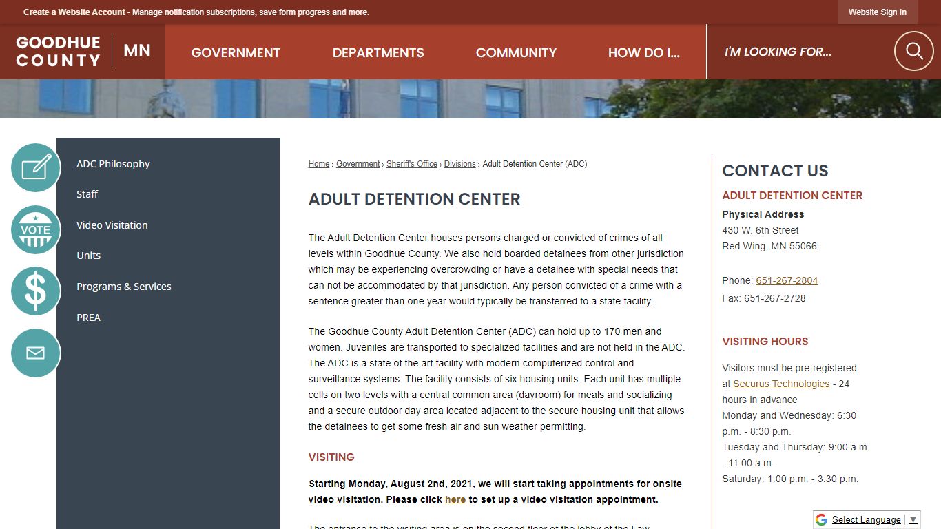 Adult Detention Center | Goodhue County, MN - Official Website